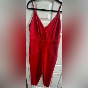 Red fitted jumpsuit!!